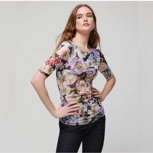 WHBM Mesh Floral Print Women's Top